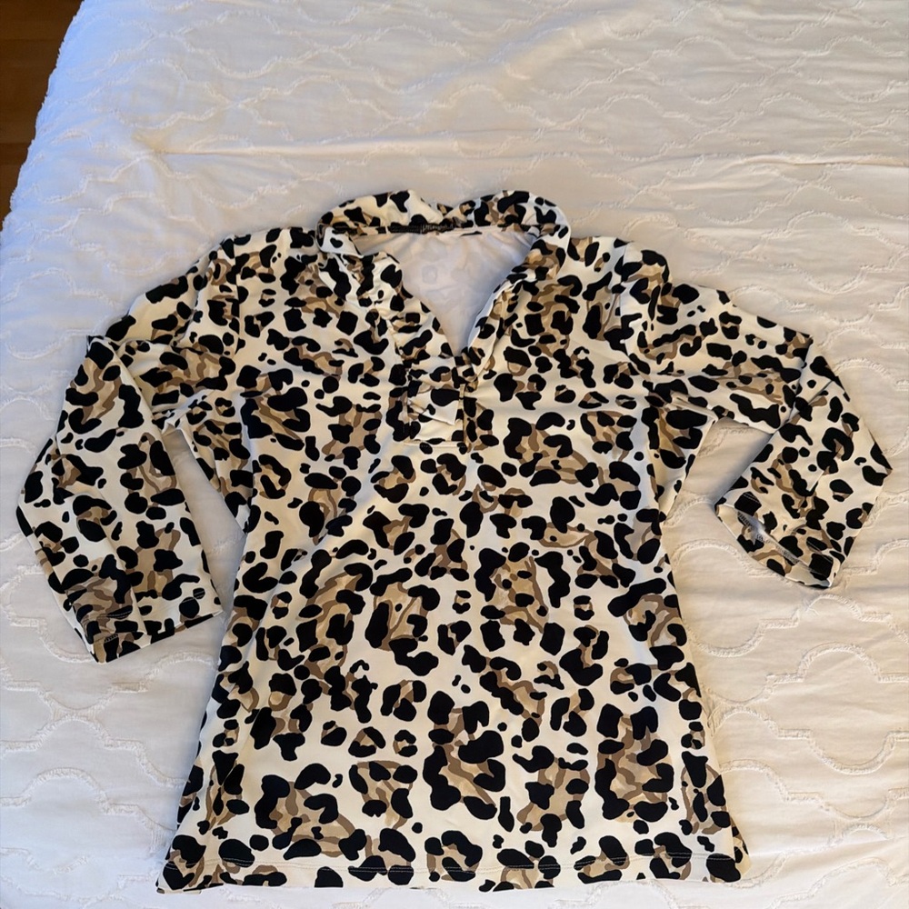 J. McLaughlin Leopard Print Blouse - Black and Cream